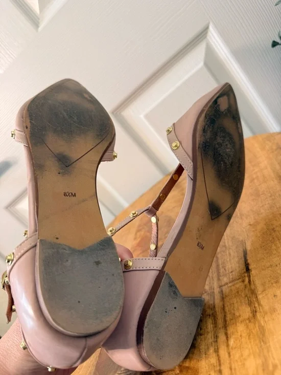 Halogen Blush Pink Studded Pointed-Toe T-Strap Flats - Picture 6 of 6